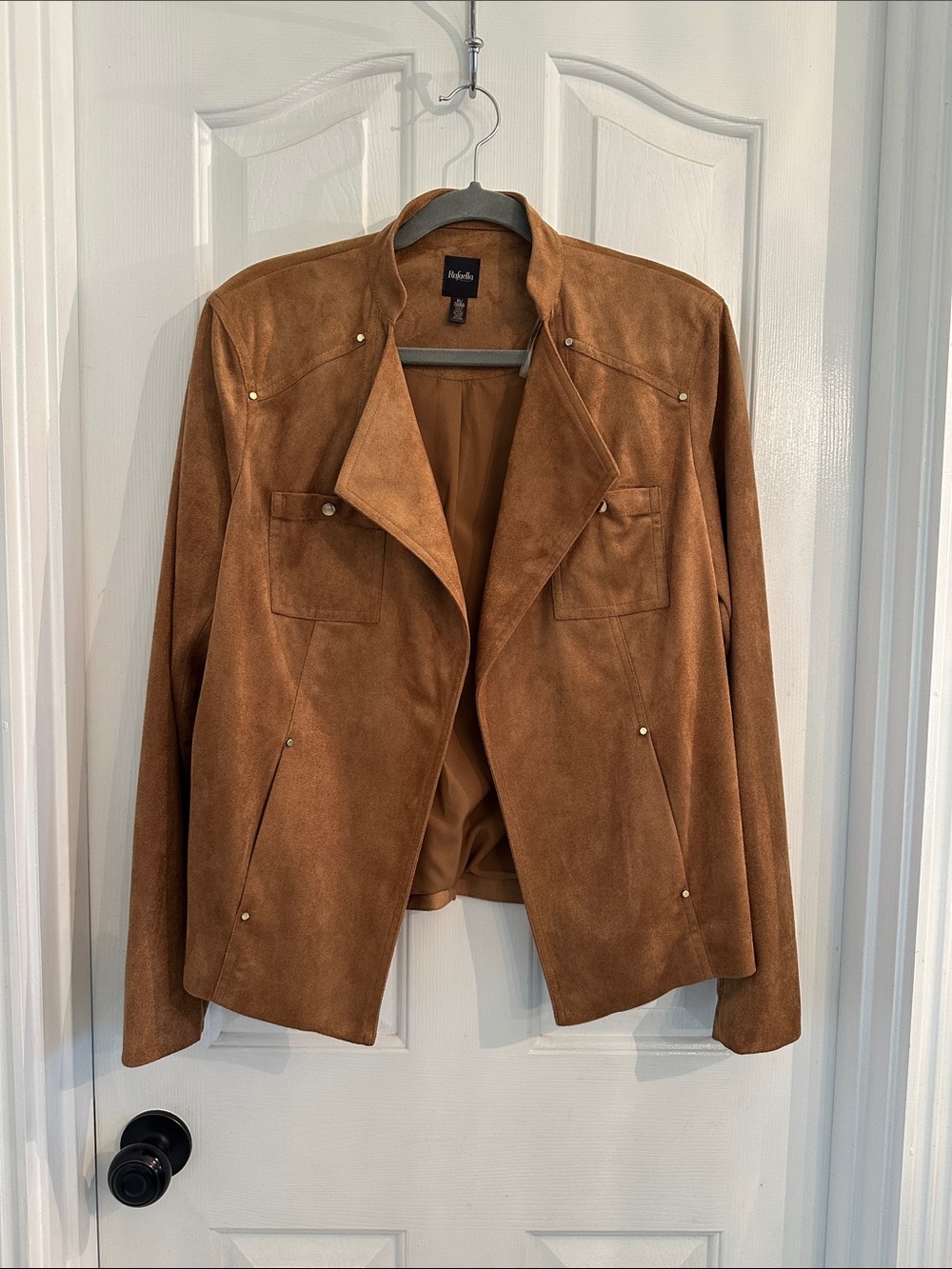 Rafaella Suede Look Chestnut Brown Suede-Style Open Front Jacket